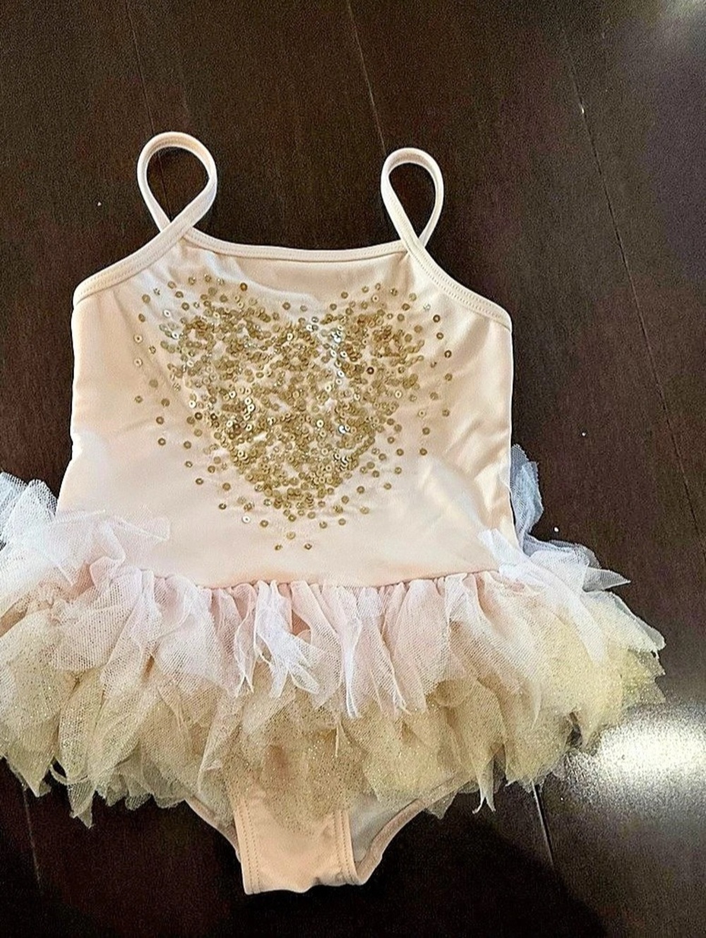 Kate Mack Pink Sequin Heart Tutu Swimsuit Pink & Gold Girls 4T